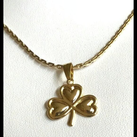 Irish Shamrock Necklace 24" X-Long Celtic St Patricks Day Gold Plated Pendant - Picture 1 of 8